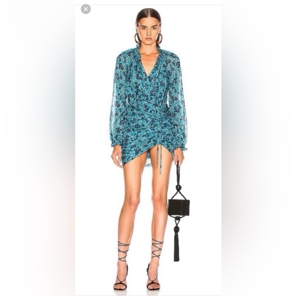 Veronica Beard Becky Silk Ruffle Mini Dress in Turquoise